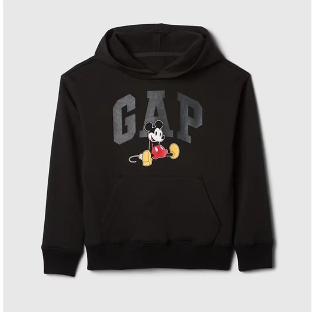 Gap x Disney Mickey Mouse Logo Hoodie Kids Size 5 Black Cotton Blend Fleece NWT